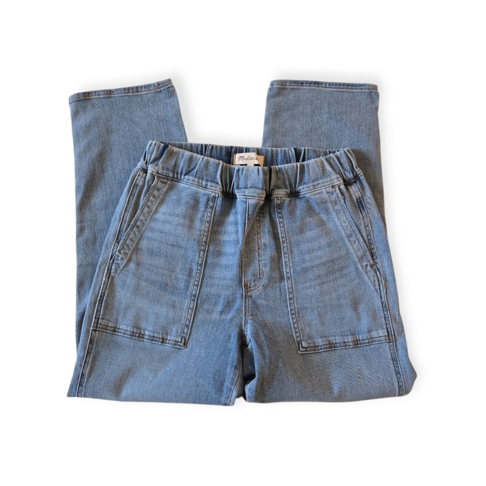 Madewell Pull On Relaxed Women’s Pockets Bellview Wash Denim Jeans Size Small - Picture 10 of 14